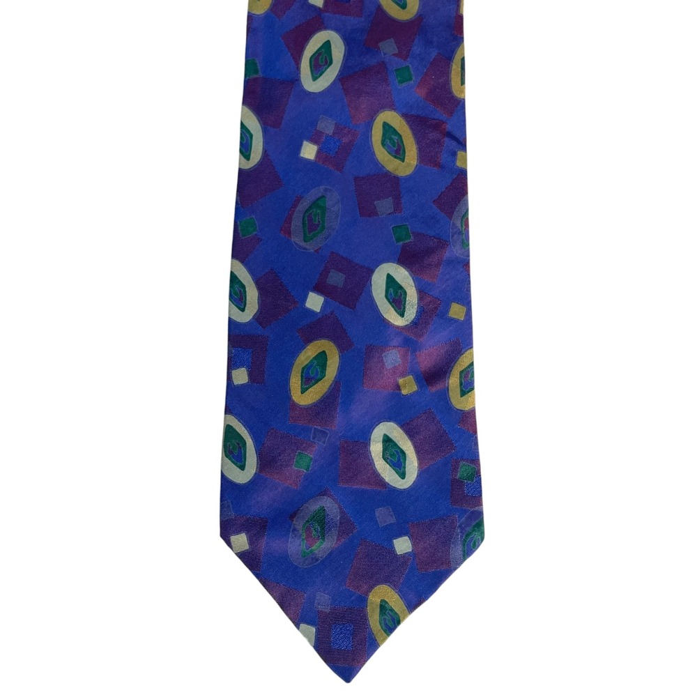 Hubert Milano Silk Tie Vintage Geometric Abstract Men Necktie Oval Square 3.5"
